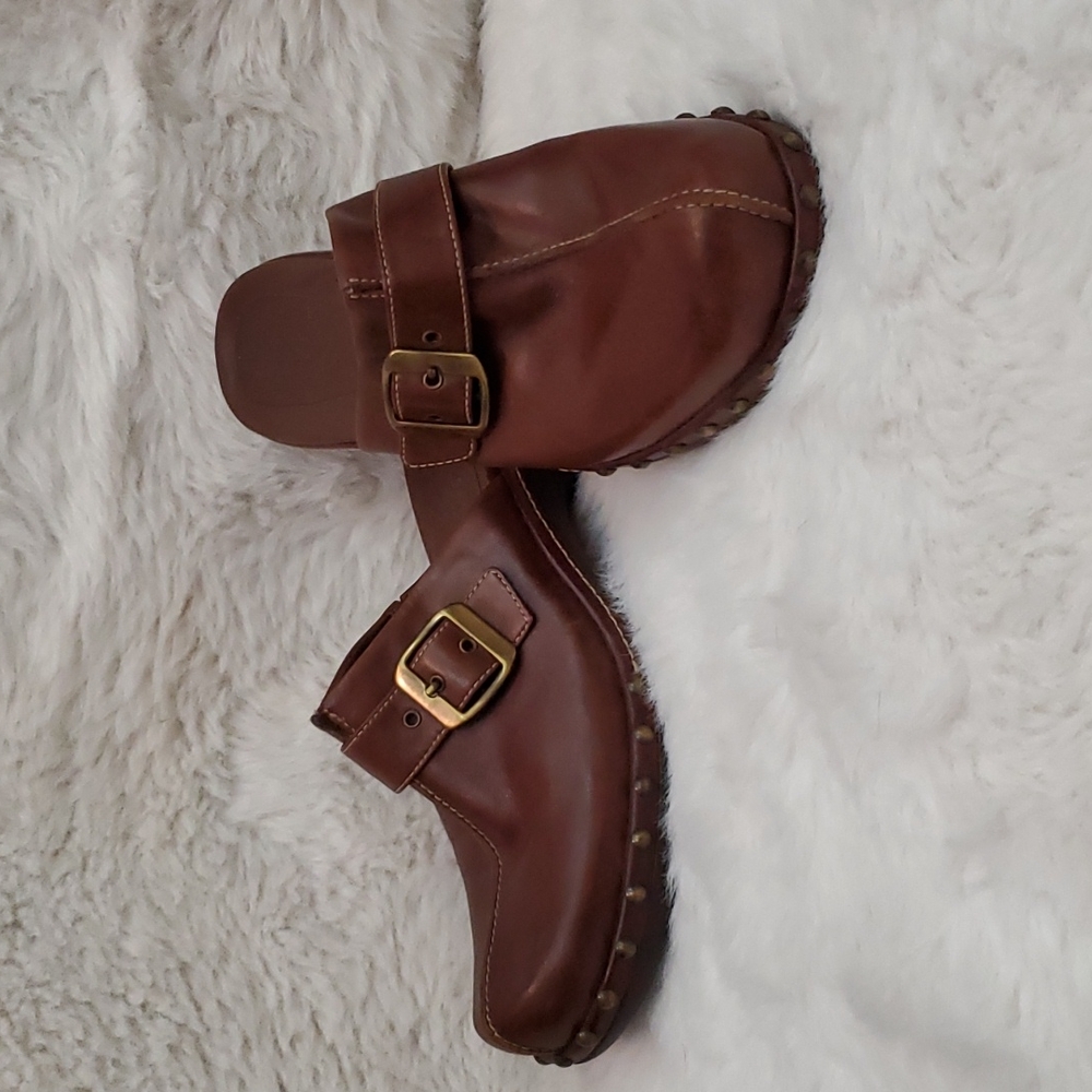 ECCO Leather Buckle Stud Comfort Mule Shoes
